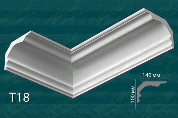 Гипсовый карниз с гладким профилем Т18, h 100х140 мм, от Лепной мастерской GRAND-DECOR.